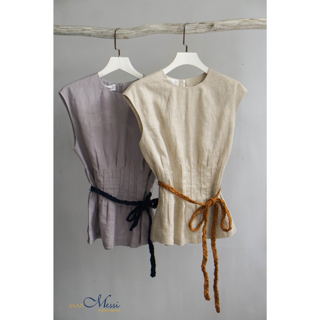 Áo linen tưng MaxMessi Premium Collection Abigail chít eo thắt dây lưng