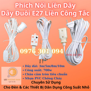 Dây Phích Nối Liền Dây, Ổ Cắm Lưu Động, Dây Đuôi Đèn E27 Liền Công Tắc