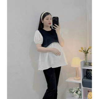 Áo bầu đẹp viền lượn siêu xinh, phom babydoll trẻ đẹp