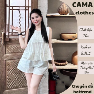 Set đồ nữ áo sát nách kèm quần đùi năng động Cama Clothes, bộ đồ nữ mùa hè ba màu chất thô mát D1547