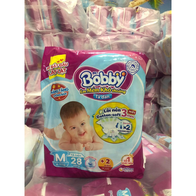 Combo 3bich Bỉm dán bobby sz M (28+2) miếng