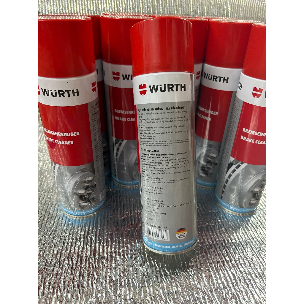 Vệ sinh bố thắng đĩa phanh, tẩy dầu mỡ Wurth 500ML