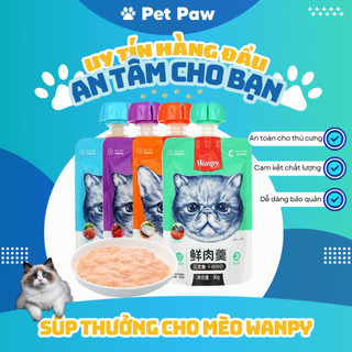 Súp Thưởng Cho Mèo Wanpy Có Nắp Vặn Tiện Lợi Dinh Dưỡng Ăn Liền Dạng Tuýp 90gr Pet Paw