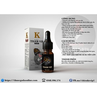 Thuốc gà đá tiger vip - chính hãng usa - tăng bo, tải cựa, chống ói, lỳ đòn - chiết lẻ 1cc