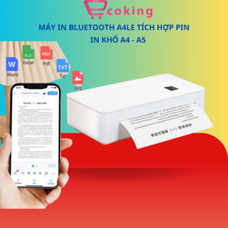 Máy in A4 bluetooth sạc pin mini  A4LE ECOKING in A4-A5 đen trắng 1 mặt kết nối tất cả các dòng điện thoại,latop,PC