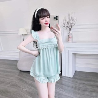 Đồ bộ ngủ nữ bộ đồ ngủ 2 dây bộ ngủ 2 dây lụa quần đùi cánh tiên phối ren satin mặc nhà- cn122