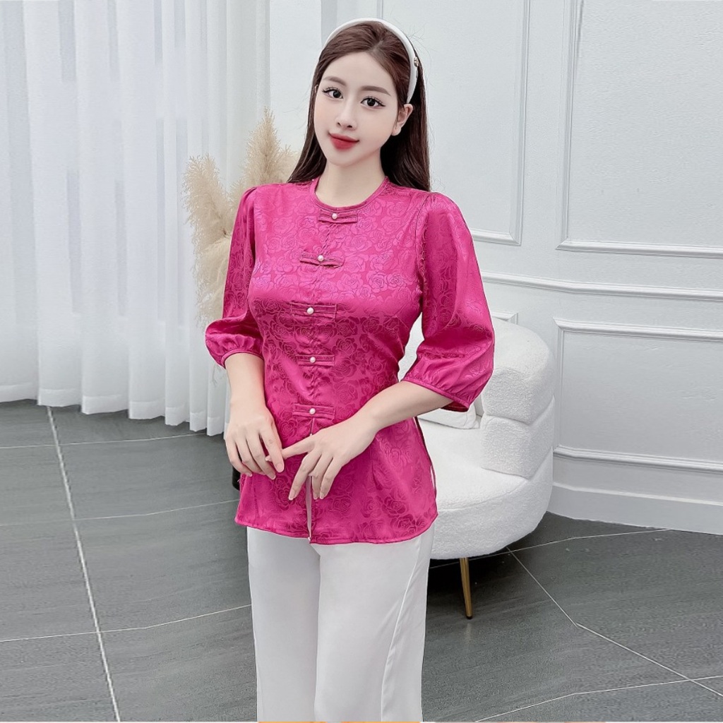 Đồ bộ áo bà ba cách tân nữ đồ bà ba nữ đồ bộ bà ba đi chùa đồ lam đi chùa nữ cao cấp vải lụa gấm - c