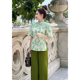 Đồ bộ bà ba nữ quần dài đồ bà ba nữ đồ bộ bà ba đi chùa ống rộng tay lỡ vải gấm - cn168_a