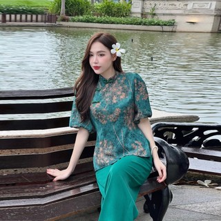 Đồ bộ bà ba nữ quần dài đồ bà ba nữ đồ bộ bà ba đi chùa ống rộng tay lỡ vải gấm - cn168_a