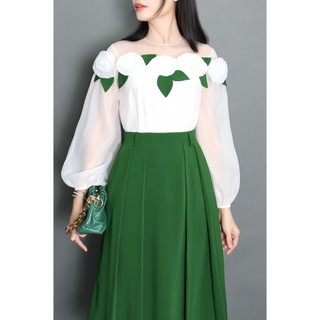 Set áo hoa 3D chân váy xếp ly cao cấp - Angel V