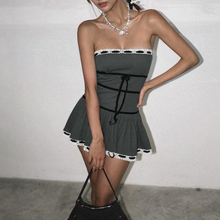[Đ19] Đầm ống phối ren có mút lót chất thun tăm Nữ Dress Women