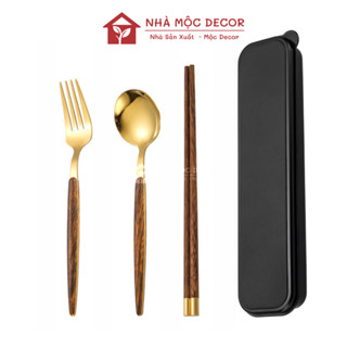 Combo Bộ Ăn Tiện Lợi Cao Cấp Nhà Mộc Decor Gồm Thìa, Đũa, Dĩa, Hộp Đựng Dành Cho Cá Nhân, Văn Phòng