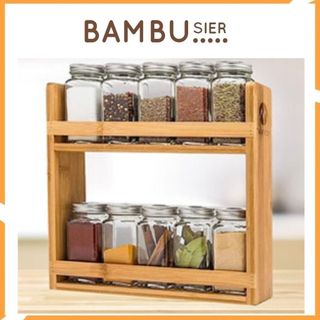 Kệ đựng gia vị nhà bếp 2 tầng bằng gỗ tre