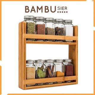 Kệ gỗ tre để gia vị nhà bếp 2 tầng
