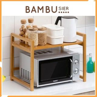 Kệ để lò vi sóng lò nướng 2 tầng bằng gỗ tre