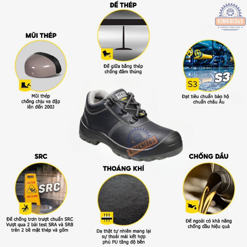 Giày bảo hộ lao động nam Jogger cổ thấp da bò, chống đinh/ nước/ trượt - Giày công trình dáng thể thao bền đẹp