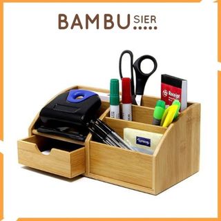 Hộp đựng bút gỗ tre để bàn có ngăn kéo