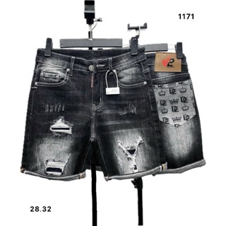 Quần short jean nam màu đen rách phối túi in logo DG chất denim co dãn nhẹ NN