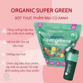 Bột siêu thực phẩm rau quả xanh hữu cơ - zena organic super greens powder, 45 gói