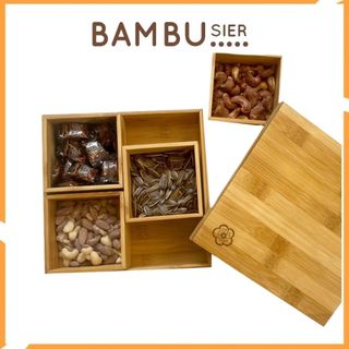Khay hộp chia ngăn đựng đồ đa năng bằng gỗ tre