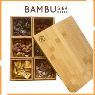 Khay hộp chia ngăn có nắp đựng đồ đa năng bằng gỗ tre