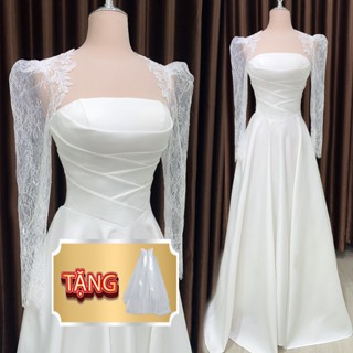 [Tặng voan] Váy cưới Maxi dài tay phối ren đi bàn xu hướng cổ điển 2024 nhẹ nhàng đơn giản sang trọng mã 106