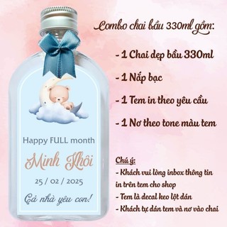 Tem dán chai nước đầy tháng, thôi nôi, sinh nhật