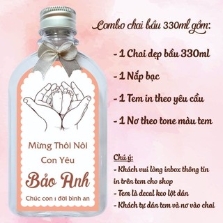 (Nhận đơn trên 8 combo) Tem dán chai nước đầy tháng, thôi nôi, sinh nhật