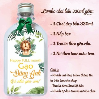 (Nhận đơn trên 8 combo) Tem dán chai nước đầy tháng, thôi nôi, sinh nhật
