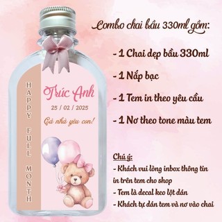 (Nhận đơn trên 8 combo) Tem dán chai nước đầy tháng, thôi nôi, sinh nhật