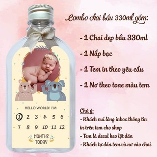 (Nhận đơn trên 8 combo) Tem dán chai nước đầy tháng, thôi nôi, sinh nhật