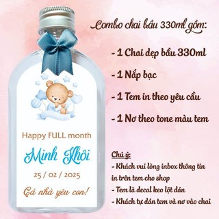 (Nhận đơn trên 8 combo) Tem dán chai nước đầy tháng, thôi nôi, sinh nhật