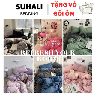 Bộ vỏ chăn ga giường TC notag Suhali Shop, set 4 món cotton tici đủ size free bo chun