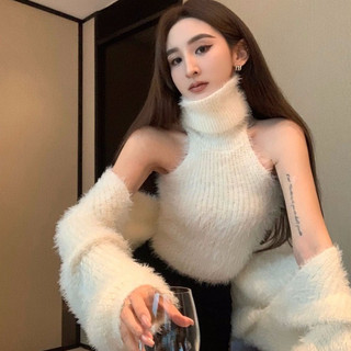 Áo len dệt kim hot girl khí chất cổ điển áo len cardigan cổ cao áo len dệt kim vest