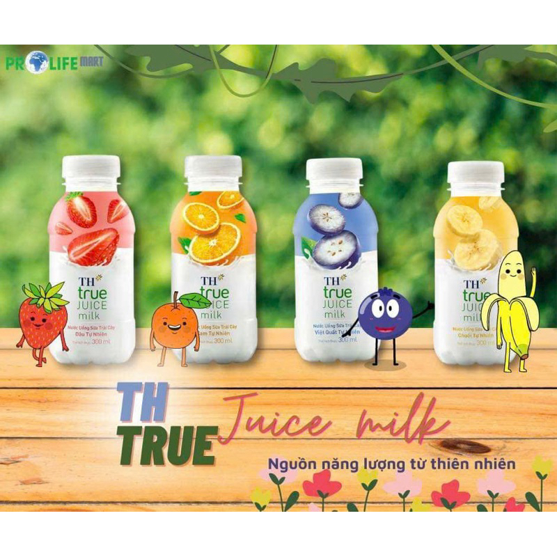 Thùng 24 Chai Nước Uống Sữa Trái Cây TH True Juice Milk 300ml (300ml x 24) Đủ Vị