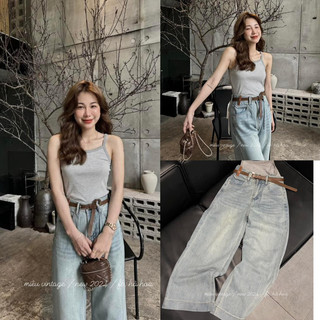 Quần Jeans Suông Ống Rộng Viền Gấu To tặng Kèm đai Da Q.7575