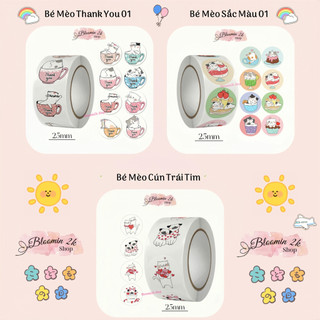  Cuộn 500 Sticker Nhãn Dán Bé Mèo, Bé Cún Cute Bloomin2k Đáng Yêu Dễ Thương Trang Trí