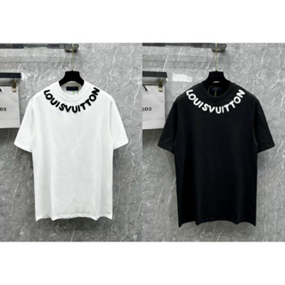 Áo phông nam nữ Premium cotton Eo Vì viền cổ thêu chữ bông đen trắng basic