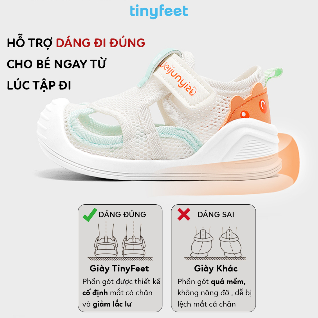 Giày Tập Đi Chống Bẹt Chân Mẫu Mới Hè 2025 TINYFEET WJ05 Thoáng Khí Cho Bé Trai Bé Gái 1-3 Tuổi | BigBuy360 - bigbuy360.vn