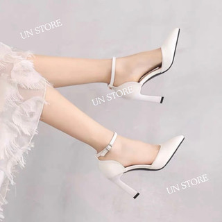 Giày cao gót nữ cao 7p Un Store USD027 mũi nhọn bít mũi quai cổ gót vuông kín gót