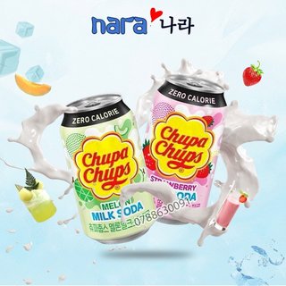 Nước Soda Chupa chups Hàn Quốc lon 240ml vị dâu, cam, nho, dưa lưới
