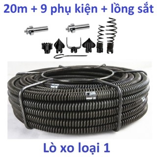  Bộ dây lò xo thông cống 20m 15m 10m 5m phi 16mm  lò xo LOẠI 1  + 9 phụ kiện 