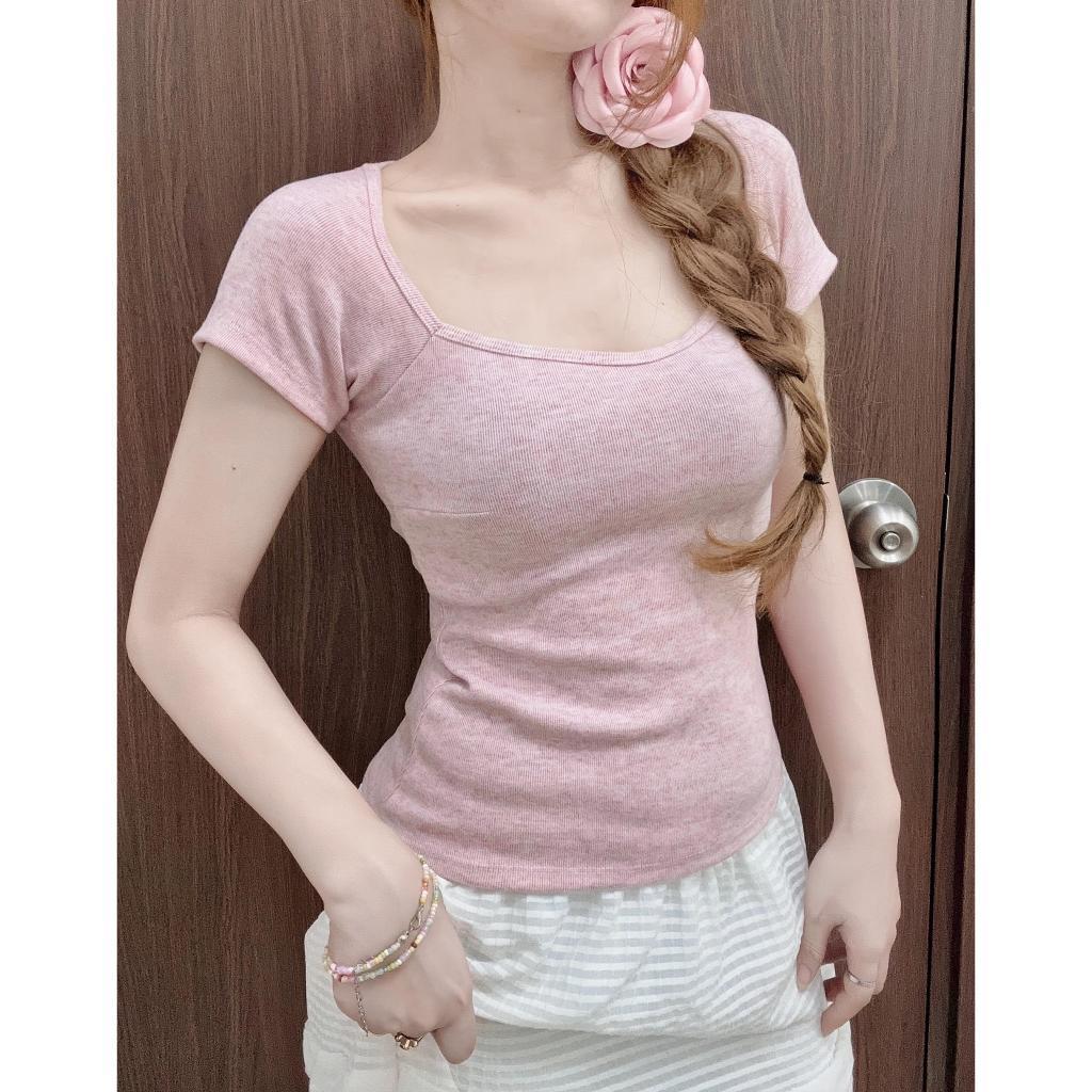 Áo thun nữ kiểu cup cổ vuông tay ngắn ôm body, áo kiểu nữ tôn dáng phong cách HQ chất tăm mềm mịn HA666 | BigBuy360 - bigbuy360.vn
