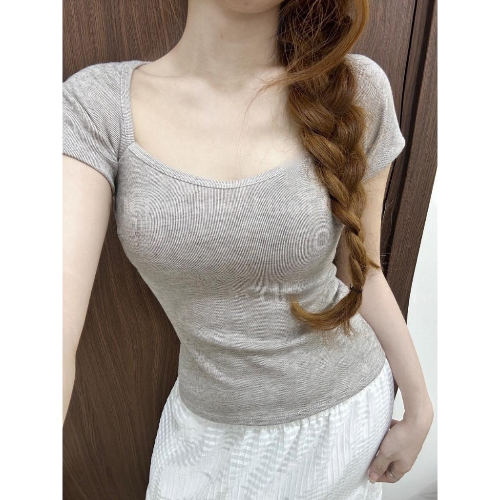 Áo thun nữ kiểu cup cổ vuông tay ngắn ôm body, áo kiểu nữ tôn dáng phong cách HQ chất tăm mềm mịn HA666 | BigBuy360 - bigbuy360.vn
