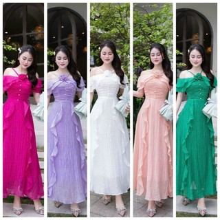 Đầm Maxi Trễ Vai Đi Biển Cực Xinh, Chất Xốp Nổi, 5 Màu Y Hình💥
