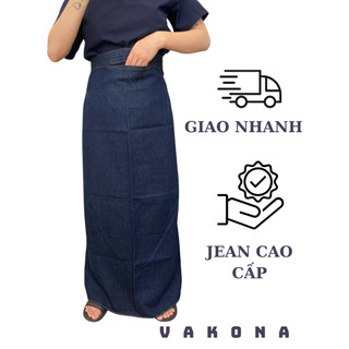 Váy chống nắng jean trơn Vakona dạng quây không xẻ tà màu xanh đen nút bấm dán (Có size 1m7)