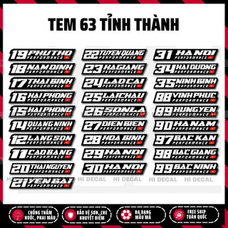 Sticker tem 63 tỉnh thành Performance | TMN-H001 | Decal dán xe trang trí cho mọi dòng xe