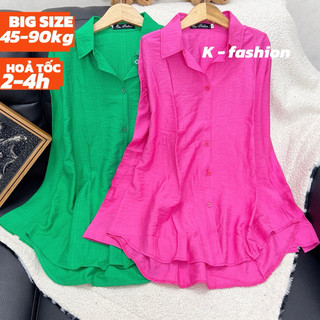 Áo sơ mi nữ BIGSIZE màu xanh lá - màu Hồng. chất cotton thái mát mẻ.