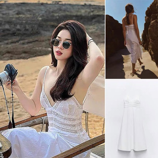 Đầm hai dây trắng phối ren hàng TQ