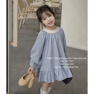 RG821_Rập giấy may đầm dài tay đuôi cá bé gái